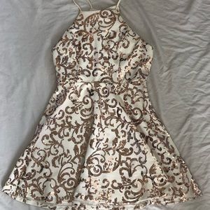 COPY - white and rose gold sequined homecoming dr…